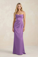 Cowl Neck Sheath Satin Bridesmaid Dress With Detachable Sleeves in Wisteria - KISS BRIDAL Bridesmaid Dresses
