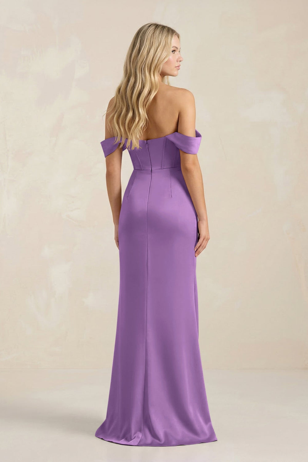 Cowl Neck Sheath Satin Bridesmaid Dress With Detachable Sleeves in Wisteria - KISS BRIDAL Bridesmaid Dresses