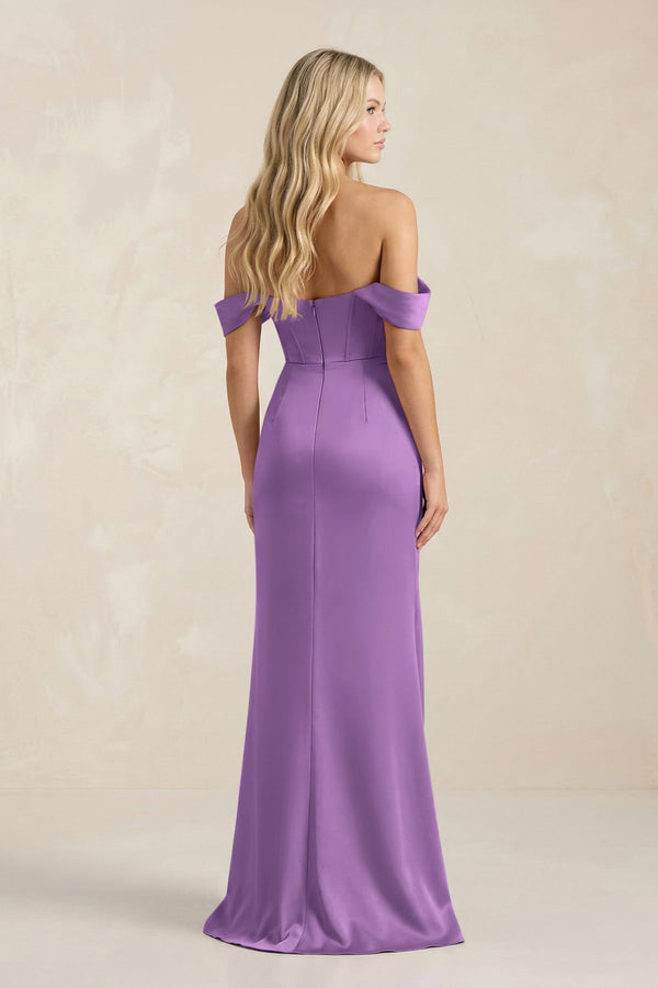 Cowl Neck Sheath Satin Bridesmaid Dress With Detachable Sleeves in Wisteria - KISS BRIDAL Bridesmaid Dresses