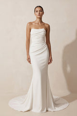Crepe Strapless Ruched Mermaid Wedding Dress in Ivory - KISS BRIDAL Wedding Dresses
