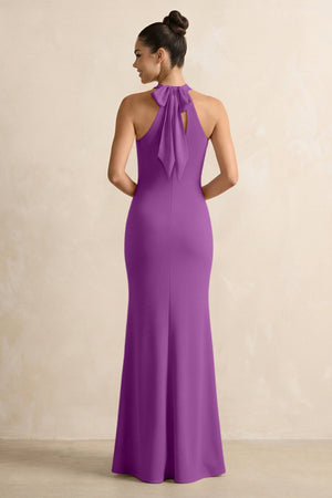 Crisscross Halter Sheath Chiffon Bridesmaid Dress with Bow in Amethyst - SHE IS ME BRIDESMAID DRESSES