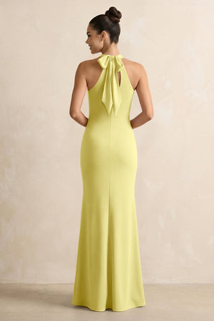 Crisscross Halter Sheath Chiffon Bridesmaid Dress with Bow in Buttercup - SHE IS ME BRIDESMAID DRESSES