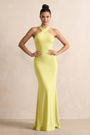 Crisscross Halter Sheath Chiffon Bridesmaid Dress with Bow in Buttercup - SHE IS ME BRIDESMAID DRESSES
