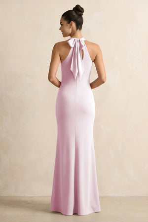 Crisscross Halter Sheath Chiffon Bridesmaid Dress with Bow in Candy Pink (2) | KISSBRIDAL