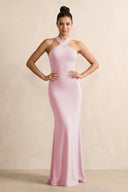 Crisscross Halter Sheath Chiffon Bridesmaid Dress with Bow in Candy Pink - SHE IS ME BRIDESMAID DRESSES