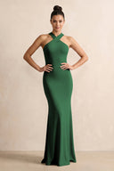 Crisscross Halter Sheath Chiffon Bridesmaid Dress with Bow in Dark Green - SHE IS ME BRIDESMAID DRESSES