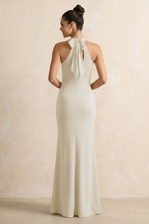 Crisscross Halter Sheath Chiffon Bridesmaid Dress with Bow in Dove Gray - SHE IS ME BRIDESMAID DRESSES