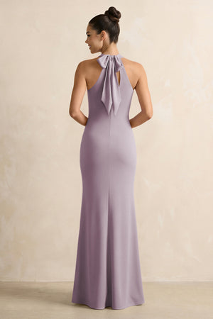 Crisscross Halter Sheath Chiffon Bridesmaid Dress with Bow in Dusk (2) | KISSBRIDAL