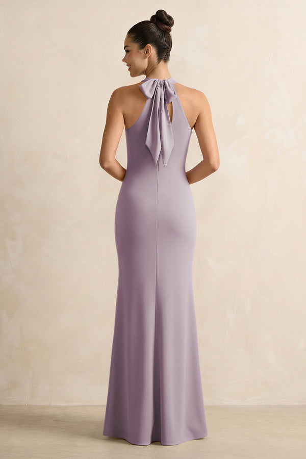 Crisscross Halter Sheath Chiffon Bridesmaid Dress with Bow in Dusk (2) | KISSBRIDAL