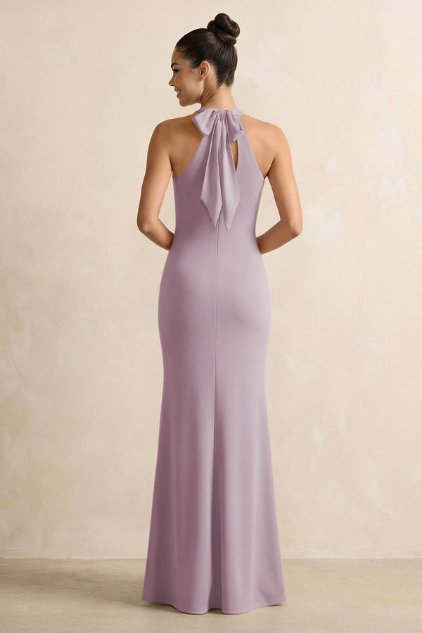 Crisscross Halter Sheath Chiffon Bridesmaid Dress with Bow in Dusk - SHE IS ME BRIDESMAID DRESSES