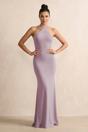 Crisscross Halter Sheath Chiffon Bridesmaid Dress with Bow in Dusk - SHE IS ME BRIDESMAID DRESSES