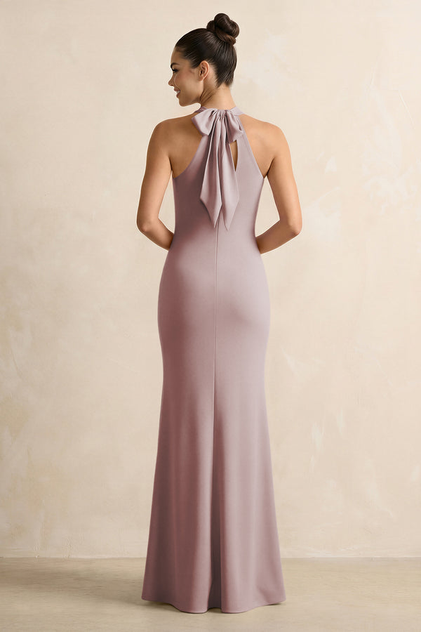 Crisscross Halter Sheath Chiffon Bridesmaid Dress with Bow in Dusty Rose (2) | KISSBRIDAL
