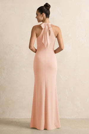 Crisscross Halter Sheath Chiffon Bridesmaid Dress with Bow in English Rose - SHE IS ME BRIDESMAID DRESSES