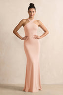 Crisscross Halter Sheath Chiffon Bridesmaid Dress with Bow in English Rose - SHE IS ME BRIDESMAID DRESSES