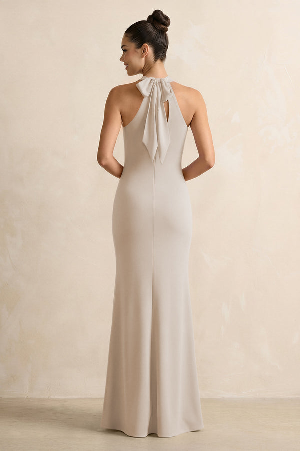 Crisscross Halter Sheath Chiffon Bridesmaid Dress with Bow in Frost - SHE IS ME BRIDESMAID DRESSES