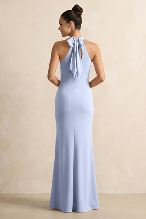 Crisscross Halter Sheath Chiffon Bridesmaid Dress with Bow in Ice (2) | KISSBRIDAL