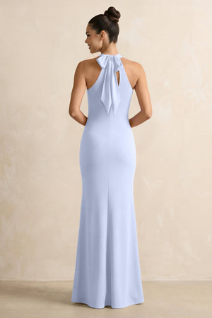 Crisscross Halter Sheath Chiffon Bridesmaid Dress with Bow in Ice - SHE IS ME BRIDESMAID DRESSES