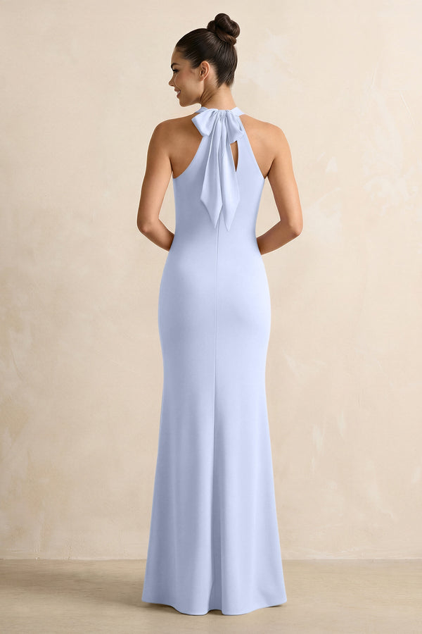 Crisscross Halter Sheath Chiffon Bridesmaid Dress with Bow in Ice - SHE IS ME BRIDESMAID DRESSES