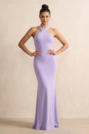 Crisscross Halter Sheath Chiffon Bridesmaid Dress with Bow in Lavender - SHE IS ME BRIDESMAID DRESSES