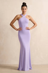 Crisscross Halter Sheath Chiffon Bridesmaid Dress with Bow in Lavender - KISS BRIDAL BRIDESMAID DRESSES