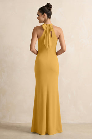 Crisscross Halter Sheath Chiffon Bridesmaid Dress with Bow in Marigold - SHE IS ME BRIDESMAID DRESSES
