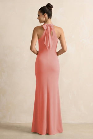 Crisscross Halter Sheath Chiffon Bridesmaid Dress with Bow in Mulberry - SHE IS ME BRIDESMAID DRESSES