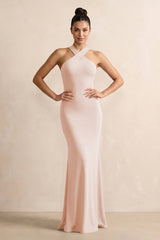 Crisscross Halter Sheath Chiffon Bridesmaid Dress with Bow in Pale Blush - KISS BRIDAL BRIDESMAID DRESSES