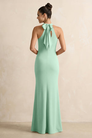Crisscross Halter Sheath Chiffon Bridesmaid Dress with Bow in Pale Pistachio (2) | KISSBRIDAL
