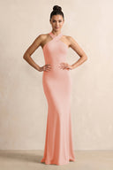 Crisscross Halter Sheath Chiffon Bridesmaid Dress with Bow in Rose Petal - SHE IS ME BRIDESMAID DRESSES