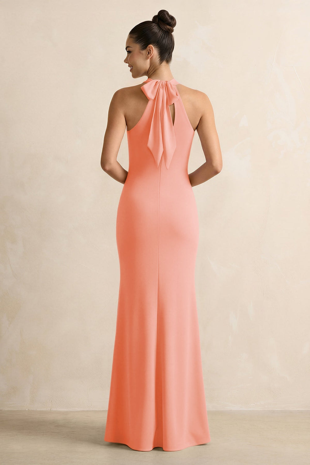 Crisscross Halter Sheath Chiffon Bridesmaid Dress with Bow in Rosette - SHE IS ME BRIDESMAID DRESSES