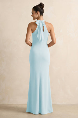 Crisscross Halter Sheath Chiffon Bridesmaid Dress with Bow in Sky Blue - SHE IS ME BRIDESMAID DRESSES