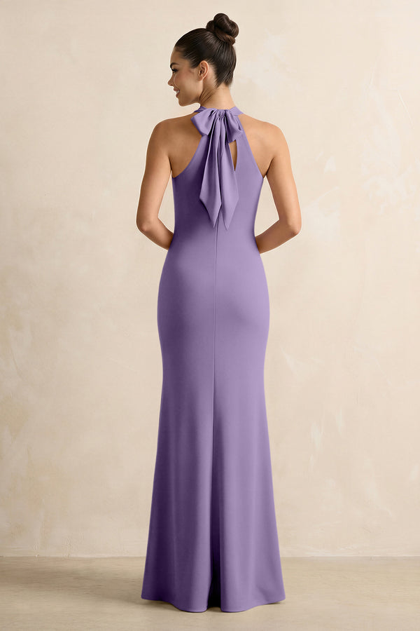Crisscross Halter Sheath Chiffon Bridesmaid Dress with Bow in Tahiti (2) | KISSBRIDAL