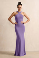 Crisscross Halter Sheath Chiffon Bridesmaid Dress with Bow in Tahiti - SHE IS ME BRIDESMAID DRESSES