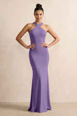 Crisscross Halter Sheath Chiffon Bridesmaid Dress with Bow in Tahiti - KISS BRIDAL BRIDESMAID DRESSES