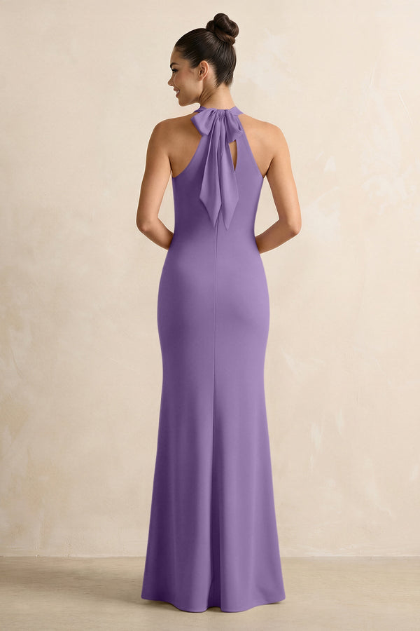 Crisscross Halter Sheath Chiffon Bridesmaid Dress with Bow in Tahiti - SHE IS ME BRIDESMAID DRESSES