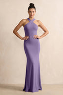 Crisscross Halter Sheath Chiffon Bridesmaid Dress with Bow in Tahiti | KISSBRIDAL