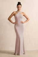 Crisscross Halter Sheath Chiffon Bridesmaid Dress with Bow in Toffee - SHE IS ME BRIDESMAID DRESSES