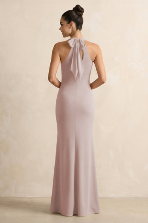 Crisscross Halter Sheath Chiffon Bridesmaid Dress with Bow in Toffee - SHE IS ME BRIDESMAID DRESSES