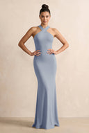 Crisscross Halter Sheath Chiffon Bridesmaid Dress with Bow in Twilight - SHE IS ME BRIDESMAID DRESSES