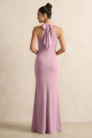 Crisscross Halter Sheath Chiffon Bridesmaid Dress with Bow in Vintage Mauve (2) | KISSBRIDAL