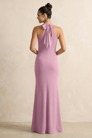 Crisscross Halter Sheath Chiffon Bridesmaid Dress with Bow in Vintage Mauve - SHE IS ME BRIDESMAID DRESSES