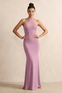 Crisscross Halter Sheath Chiffon Bridesmaid Dress with Bow in Vintage Mauve - SHE IS ME BRIDESMAID DRESSES