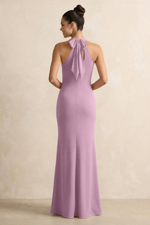 Crisscross Halter Sheath Chiffon Bridesmaid Dress with Bow in Wisteria - SHE IS ME BRIDESMAID DRESSES