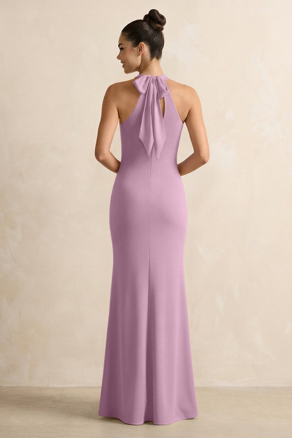 Crisscross Halter Sheath Chiffon Bridesmaid Dress with Bow in Wisteria - SHE IS ME BRIDESMAID DRESSES