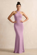 Crisscross Halter Sheath Chiffon Bridesmaid Dress with Bow in Wisteria - SHE IS ME BRIDESMAID DRESSES