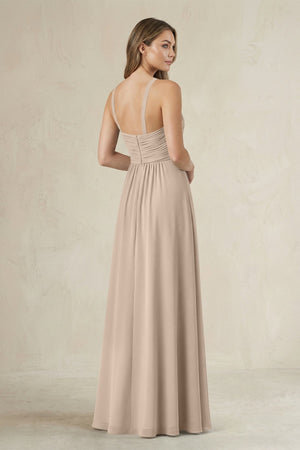 Cross Halter A - Line Pleated Bridesmaid Dress in Almond - SHE IS ME Bridesmaid Dresses