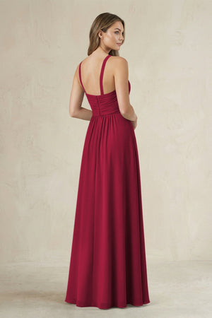 Cross Halter A - Line Pleated Bridesmaid Dress in Berry - SHE IS ME Bridesmaid Dresses