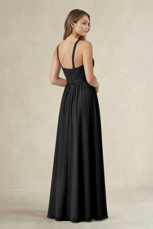 Cross Halter A - Line Pleated Bridesmaid Dress in Black - SHE IS ME Bridesmaid Dresses
