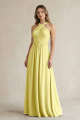 Cross Halter A - Line Pleated Bridesmaid Dress in Buttercup - KISS BRIDAL Bridesmaid Dresses