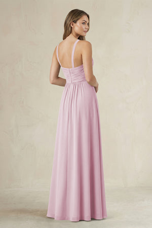 Cross Halter A-Line Pleated Bridesmaid Dress in Candy Pink (2) | KISSBRIDAL